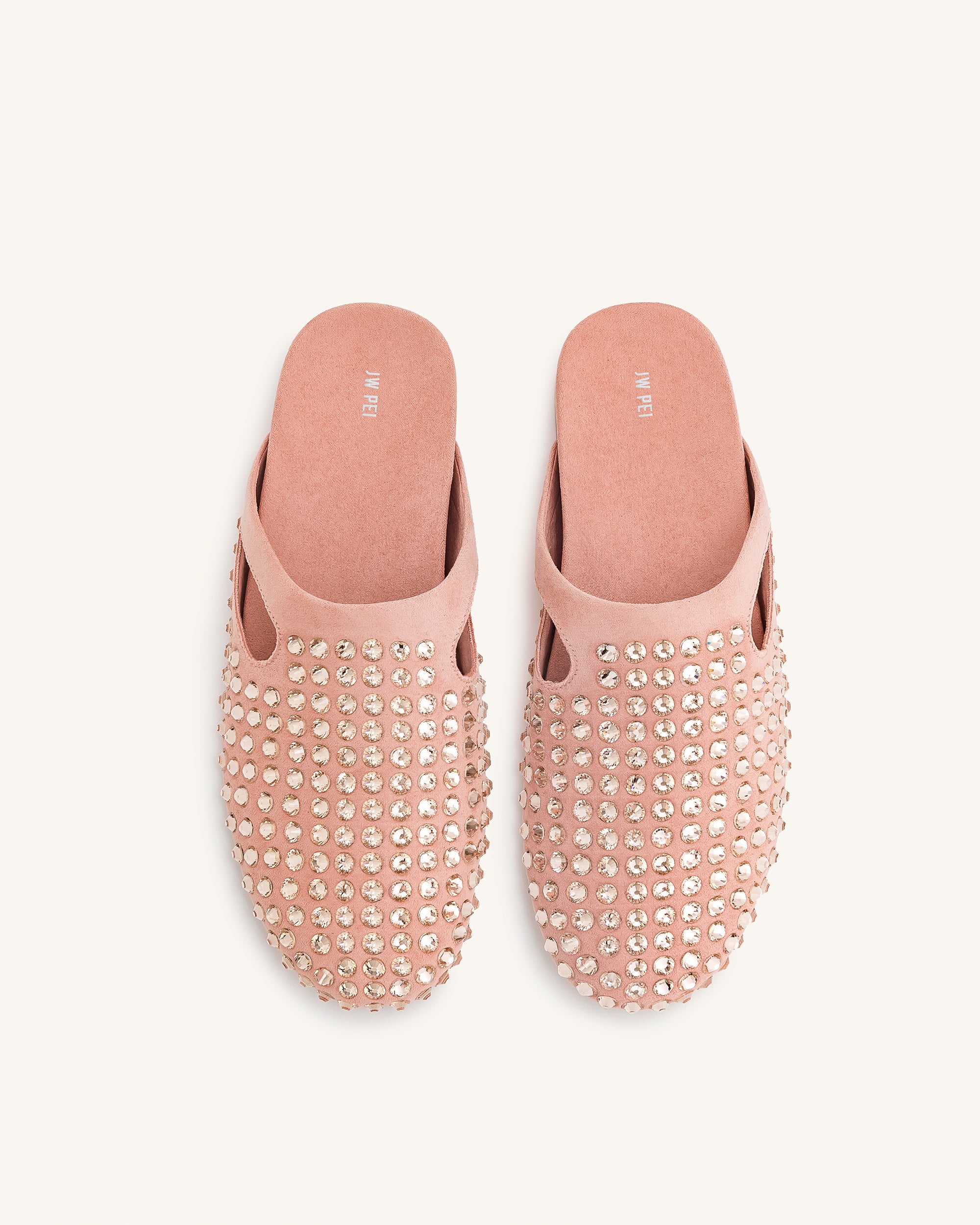 Athena Artificial Crystal Flat Mules - Pink Beige - Image 3