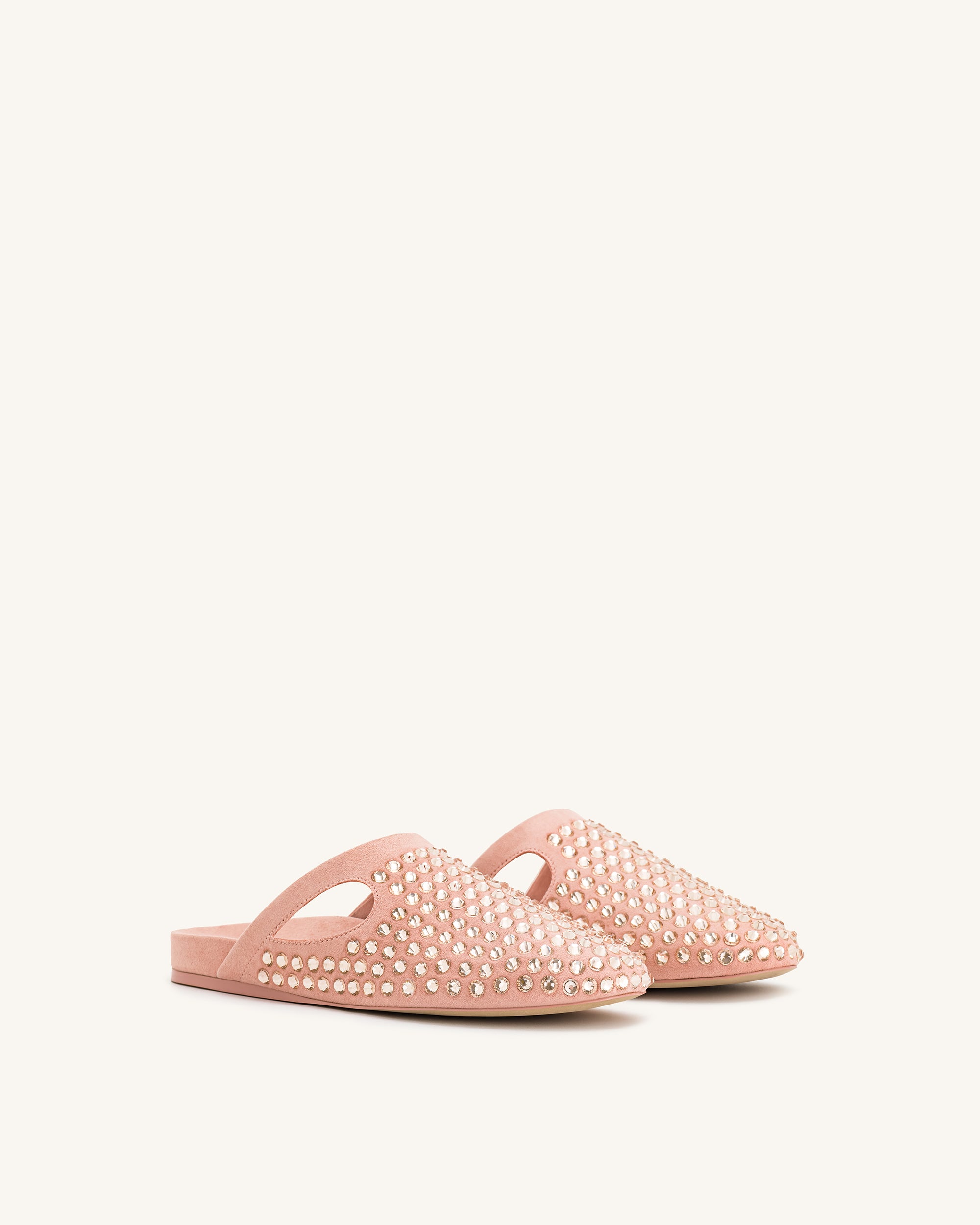 Athena Artificial Crystal Flat Mules - Pink Beige - Image 2