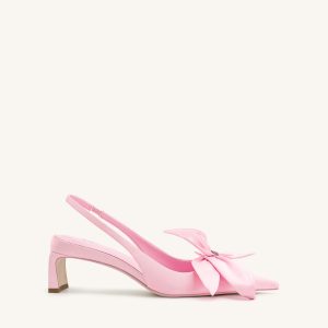 Queena Floral Appliques Slingback Pumps - Pink