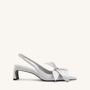 Queena Floral Appliques Slingback Pumps - Silver