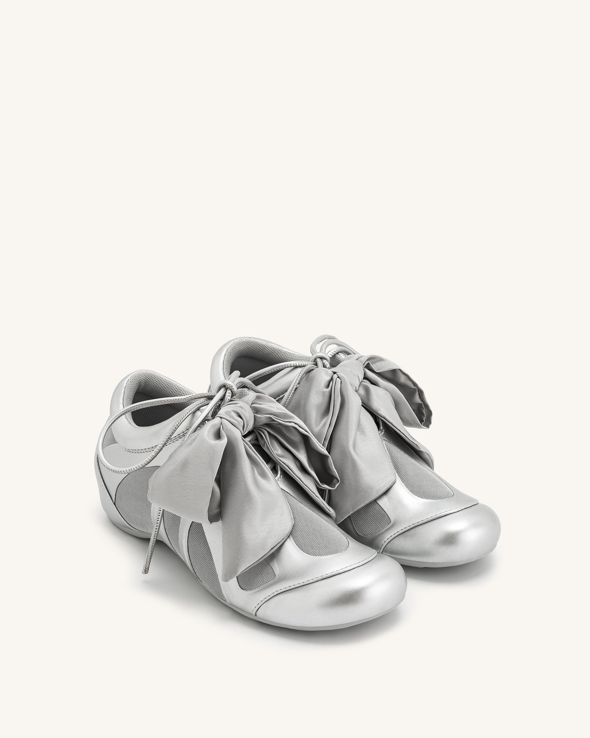 Rosie Metallic Bow Tie Low Top Sneakers - Silver - Image 2
