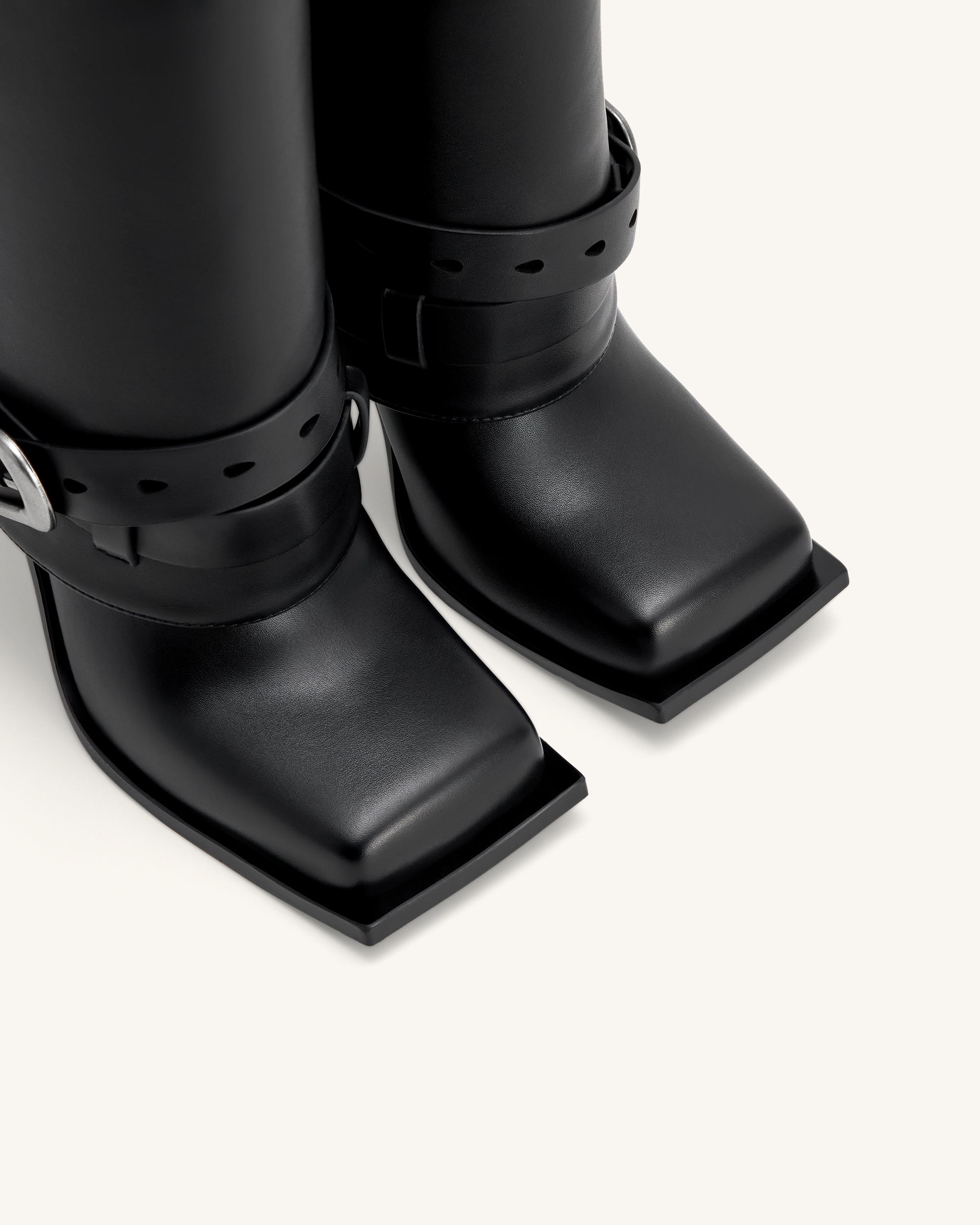 Emilia Western Buckled Leather Stiletto Boots - Black - Image 6