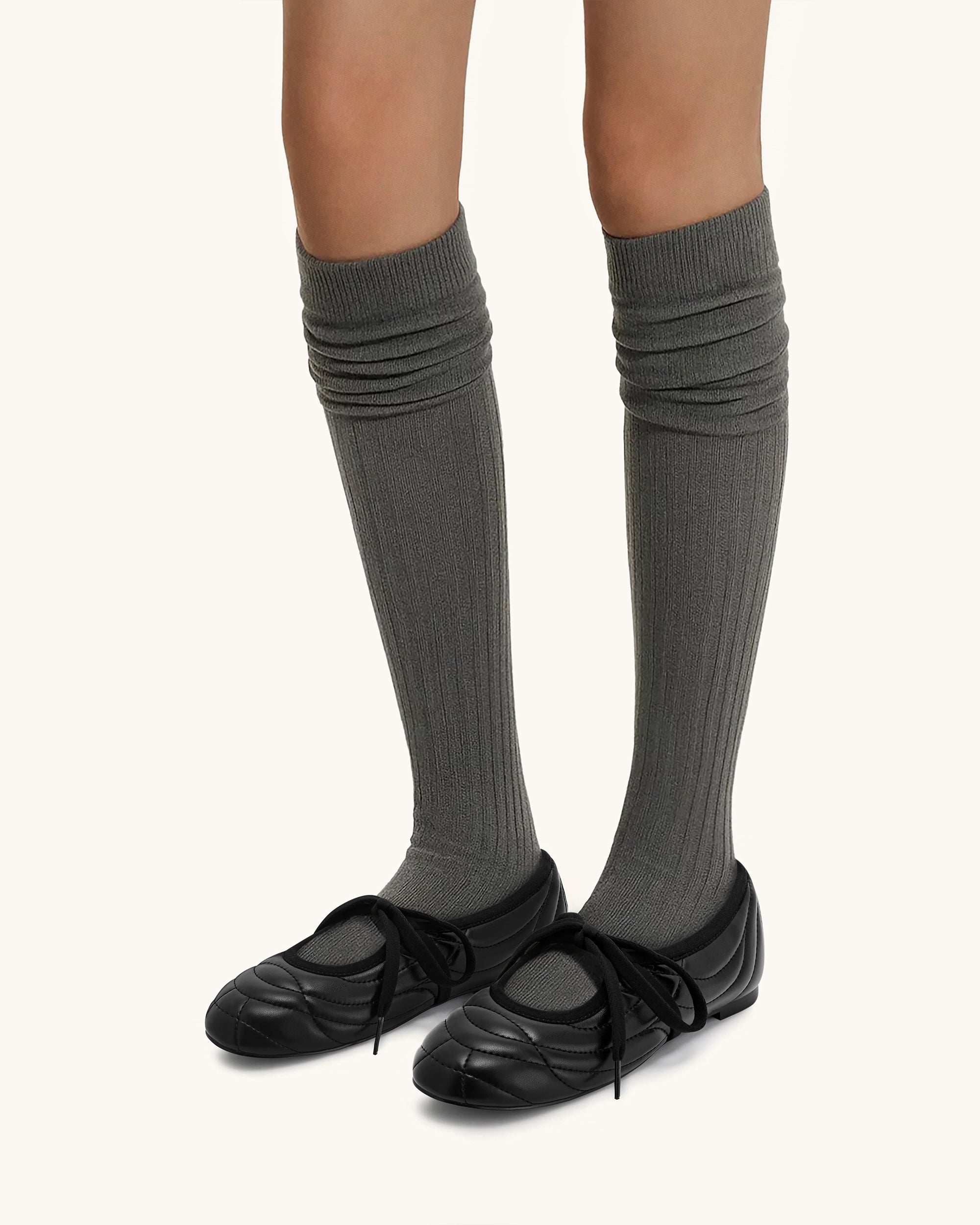Erika Topstitching lace-up ballet Flats- Black - Image 2
