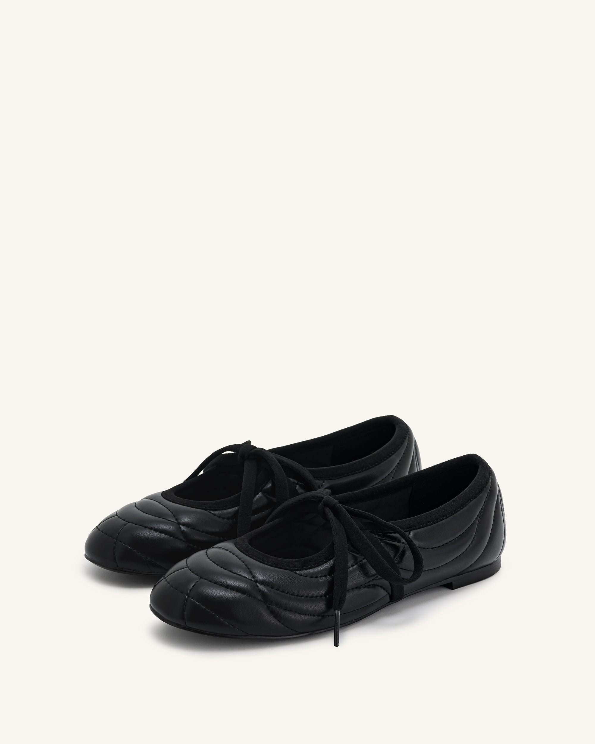 Erika Topstitching lace-up ballet Flats- Black - Image 3