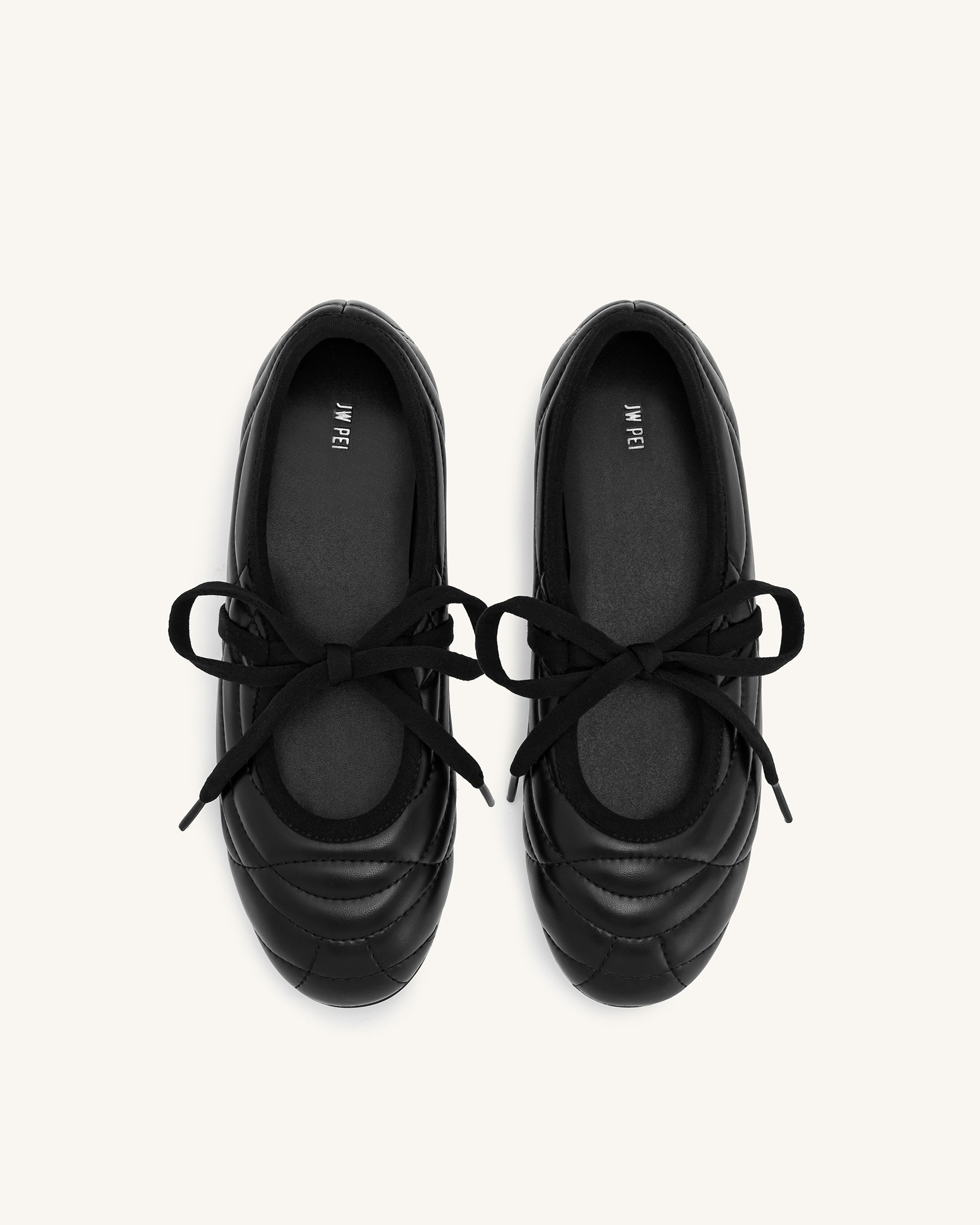 Erika Topstitching lace-up ballet Flats- Black - Image 4
