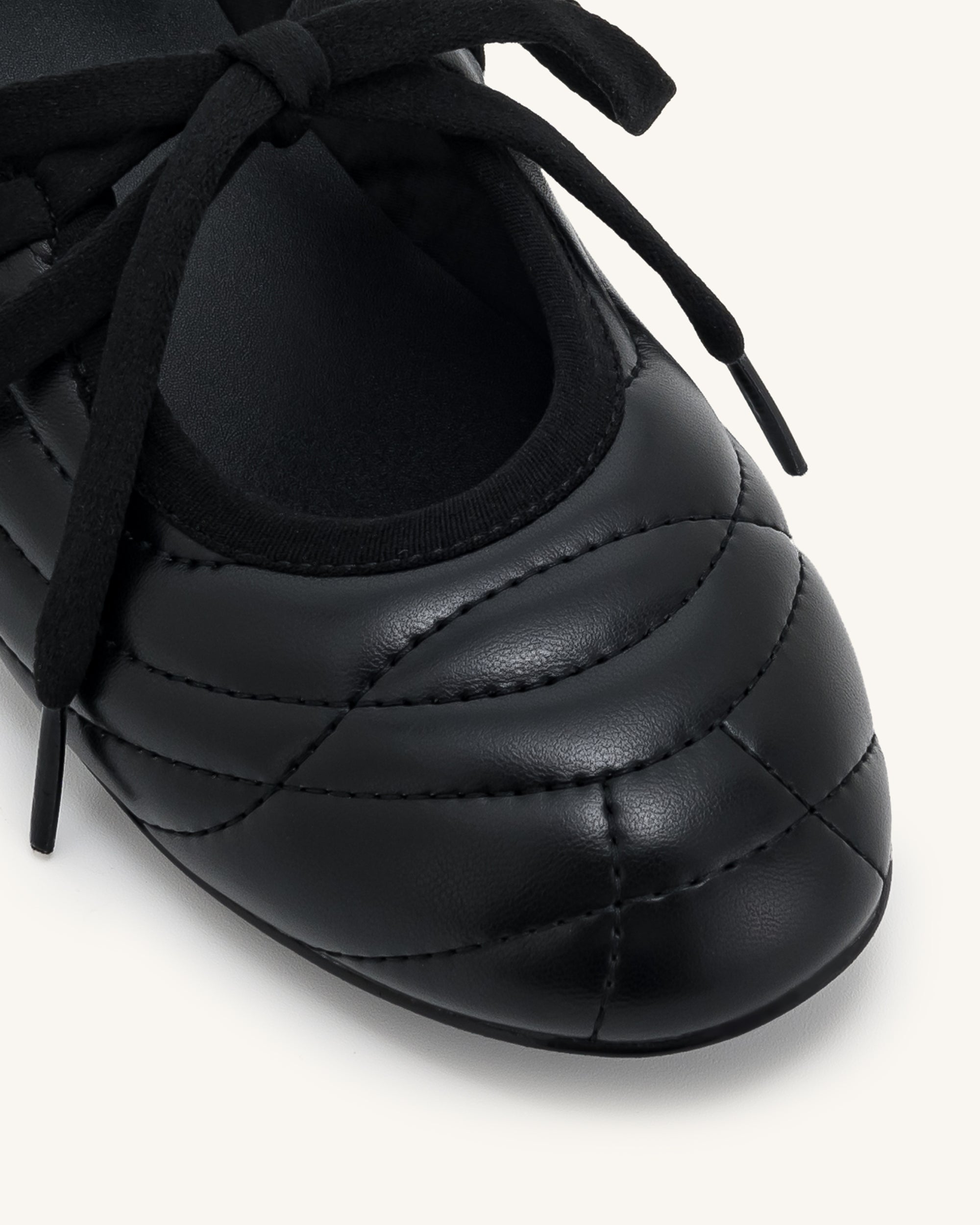 Erika Topstitching lace-up ballet Flats- Black - Image 6