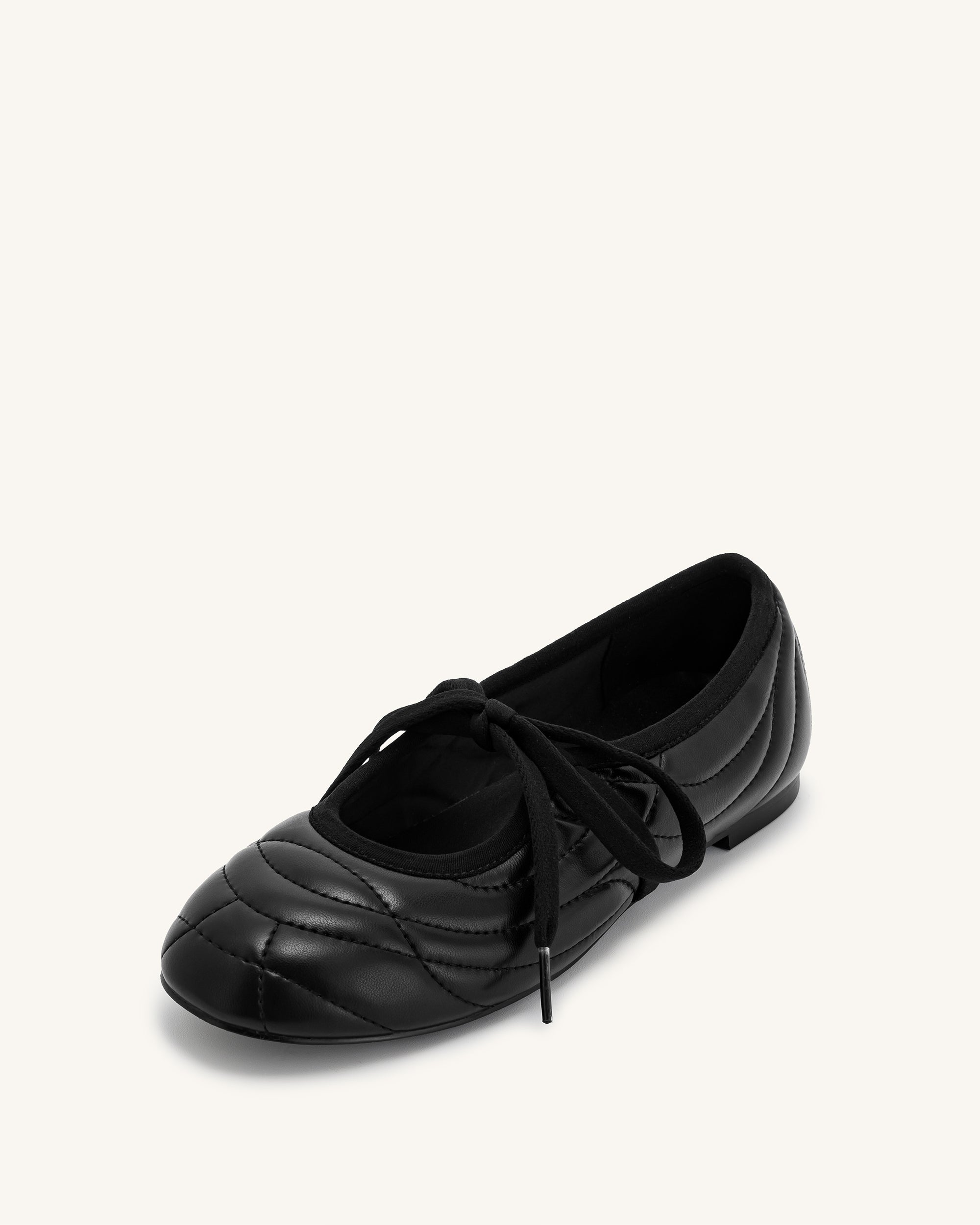 Erika Topstitching lace-up ballet Flats- Black - Image 7