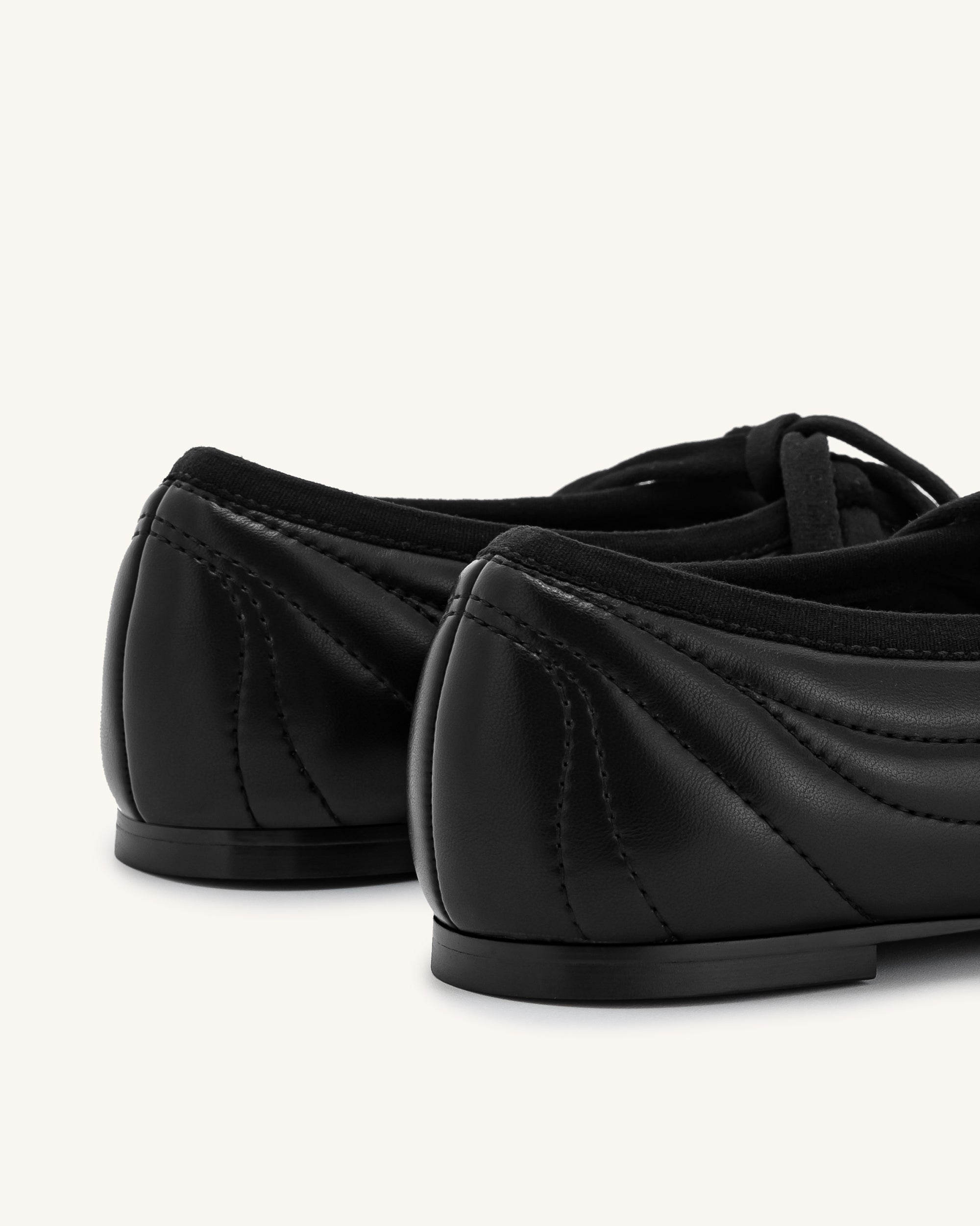 Erika Topstitching lace-up ballet Flats- Black - Image 5