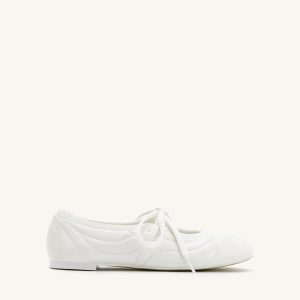 Erika Topstitching lace-up ballet Flats- White