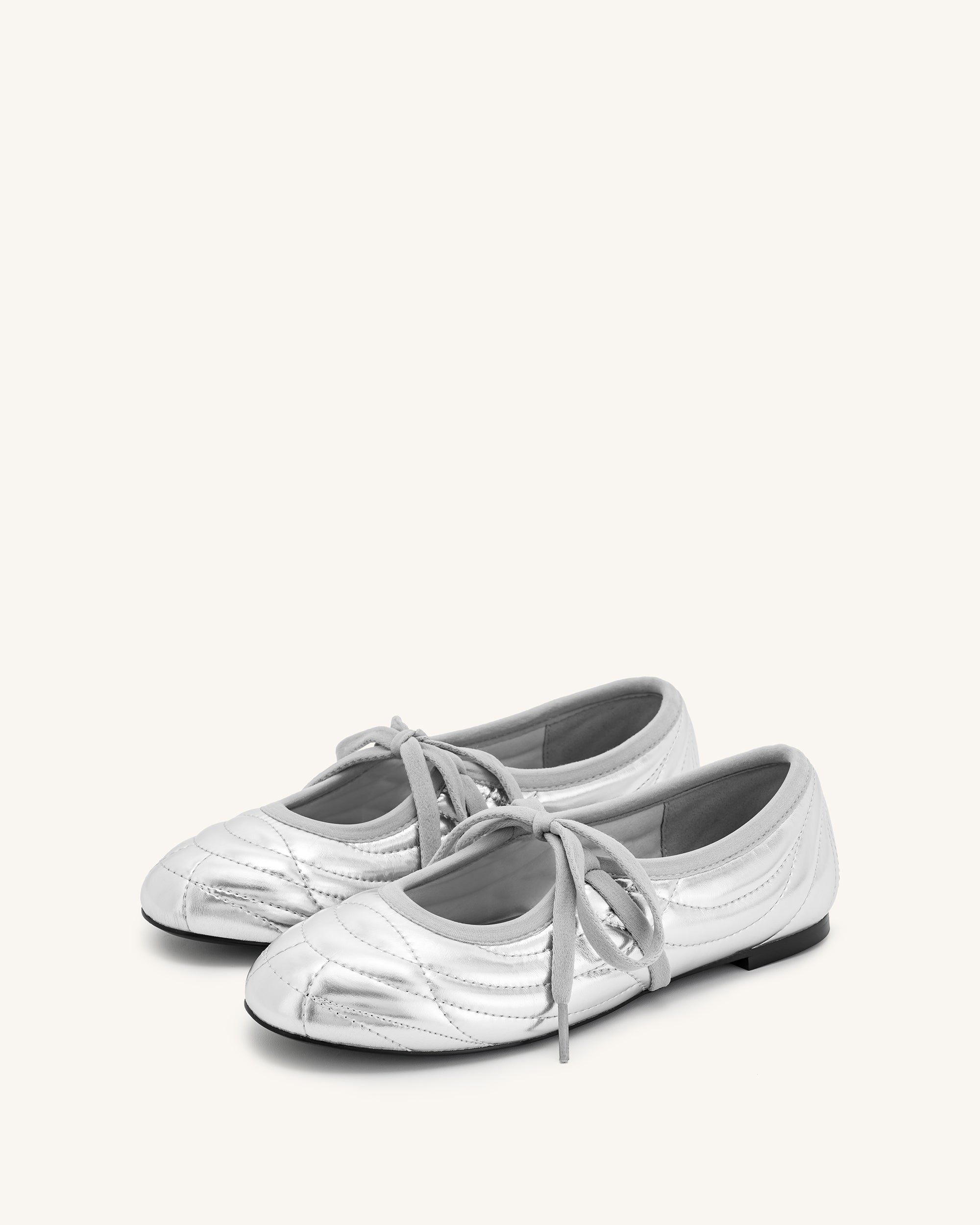 Erika Topstitching lace-up ballet Flats- Silver - Image 3
