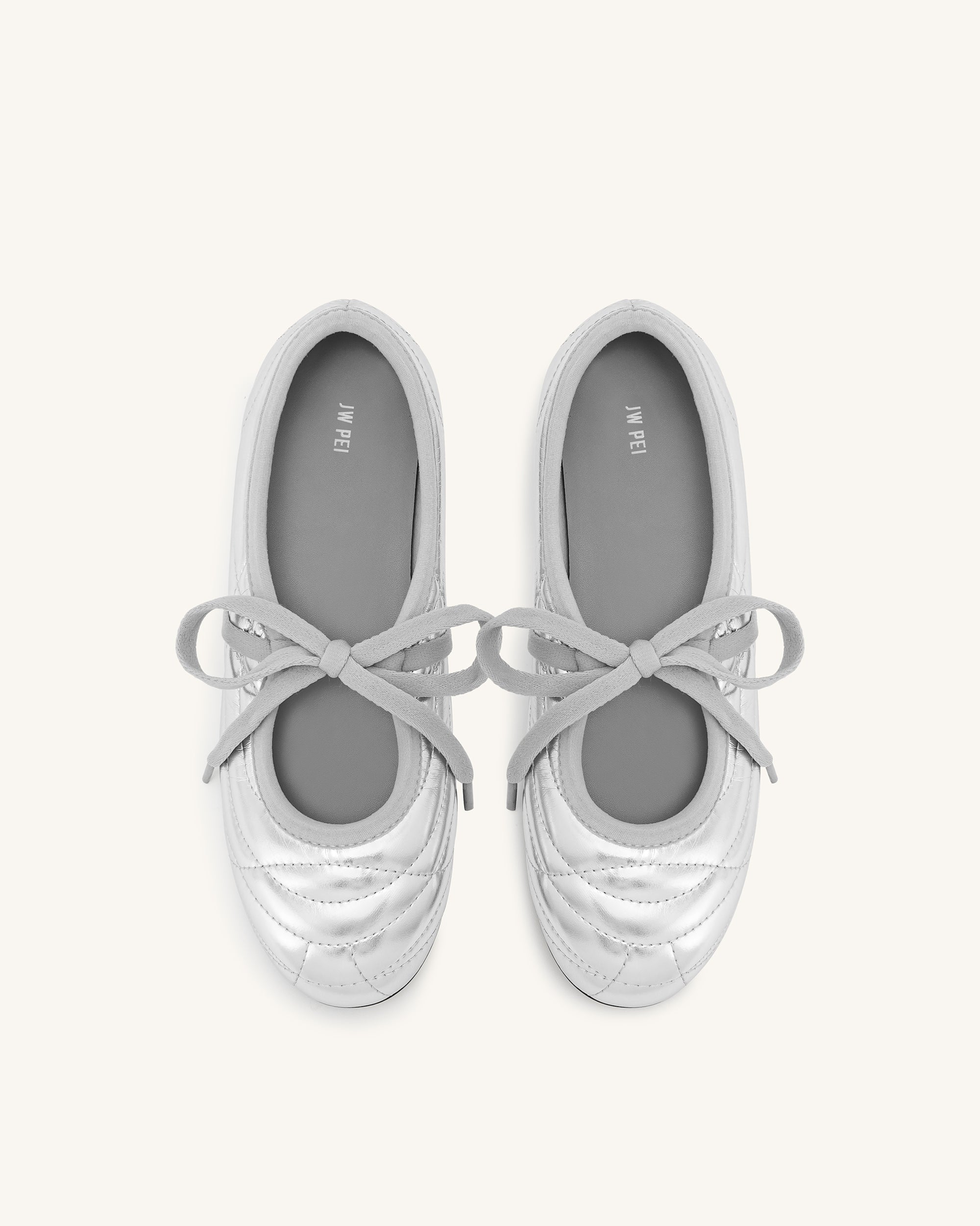 Erika Topstitching lace-up ballet Flats- Silver - Image 4