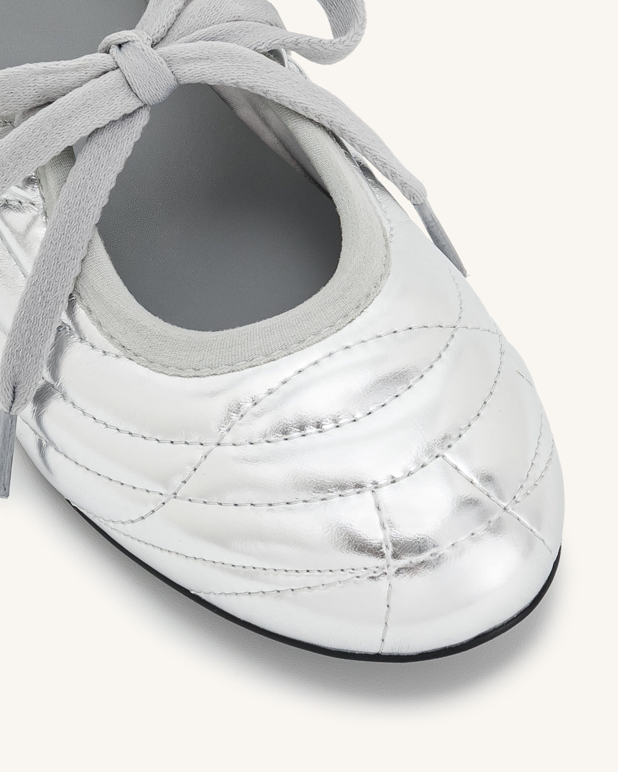 Erika Topstitching lace-up ballet Flats- Silver - Image 7