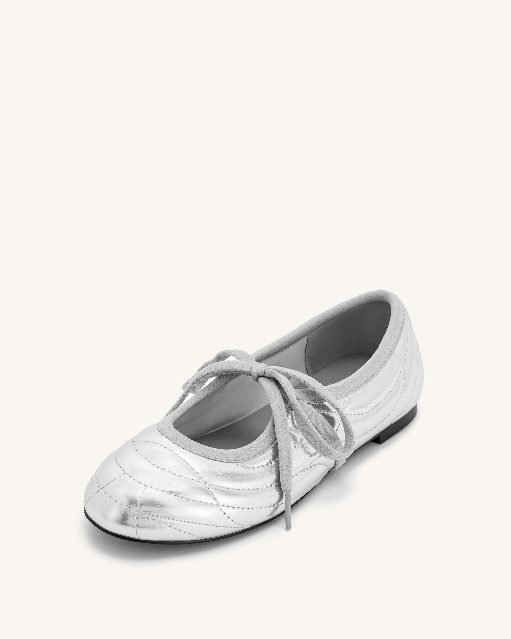 Erika Topstitching lace-up ballet Flats- Silver - Image 5