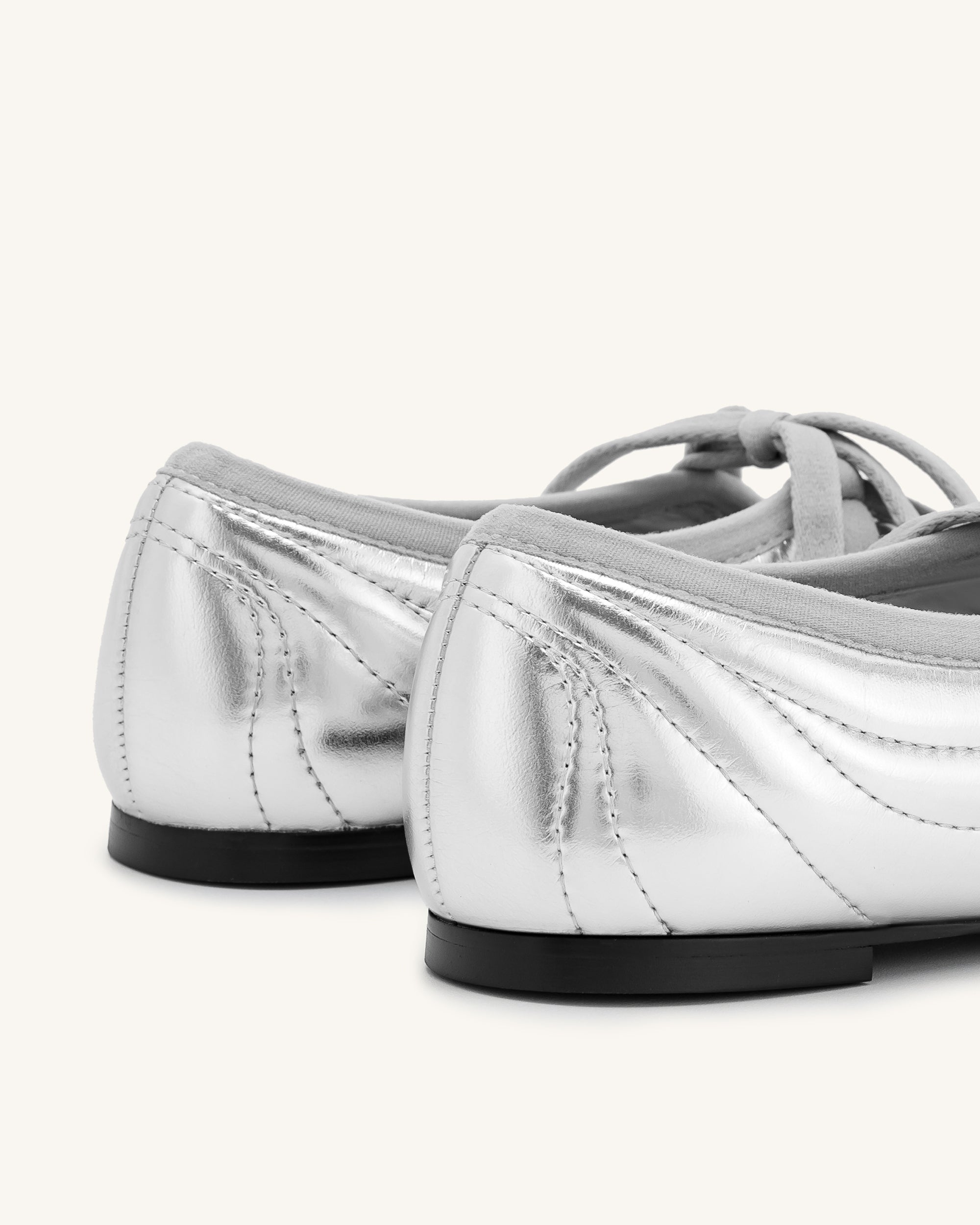 Erika Topstitching lace-up ballet Flats- Silver - Image 6