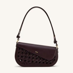 Addisyn Cutout Woven Shoulder Bag - Burgundy