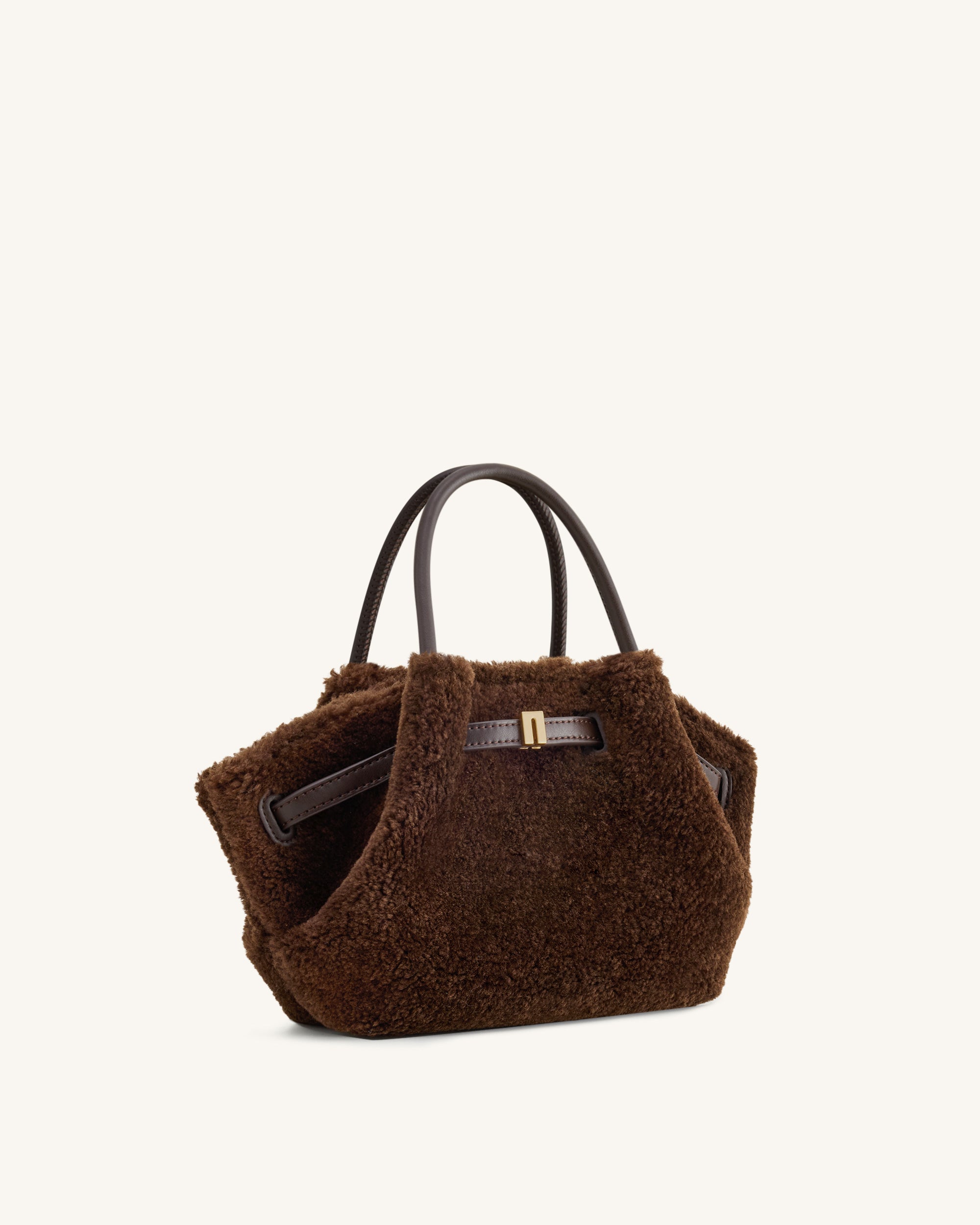 Hana Mini Faux Fur Tote Bag - Dark Brown - Image 3
