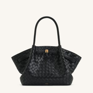 Hana Medium Weave Texture Tote Bag - Black