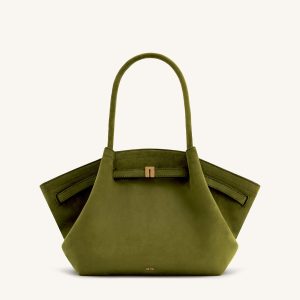 Hana Medium Faux Suede Tote Bag - Dark Olive