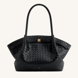 Hana Large Weave Texture Tote Bag - Black