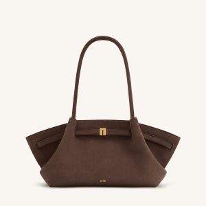 Hana Wide Faux Suede Tote Bag - Dark Brown