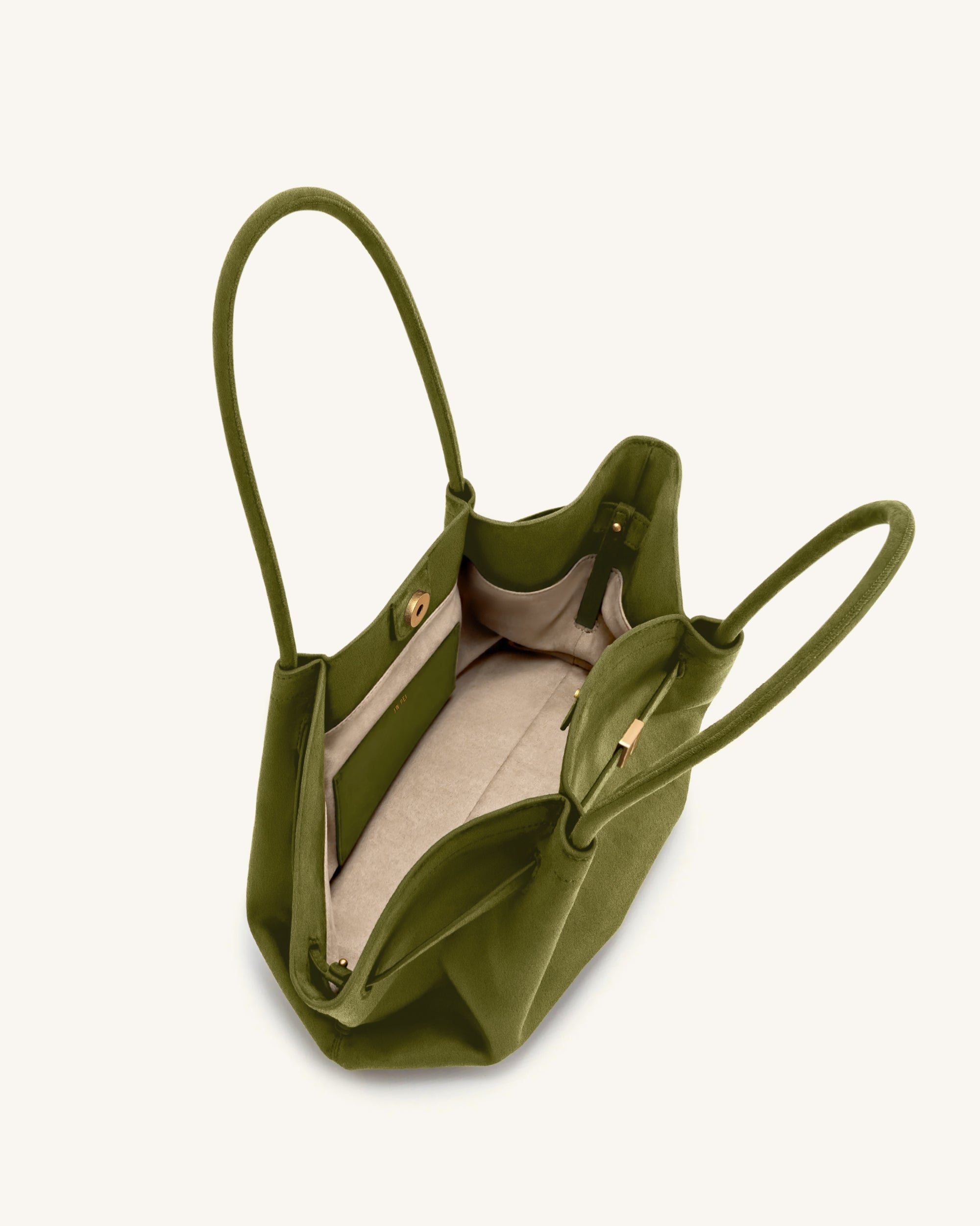 Hana Wide Faux Suede Tote Bag - Olive Green - Image 5