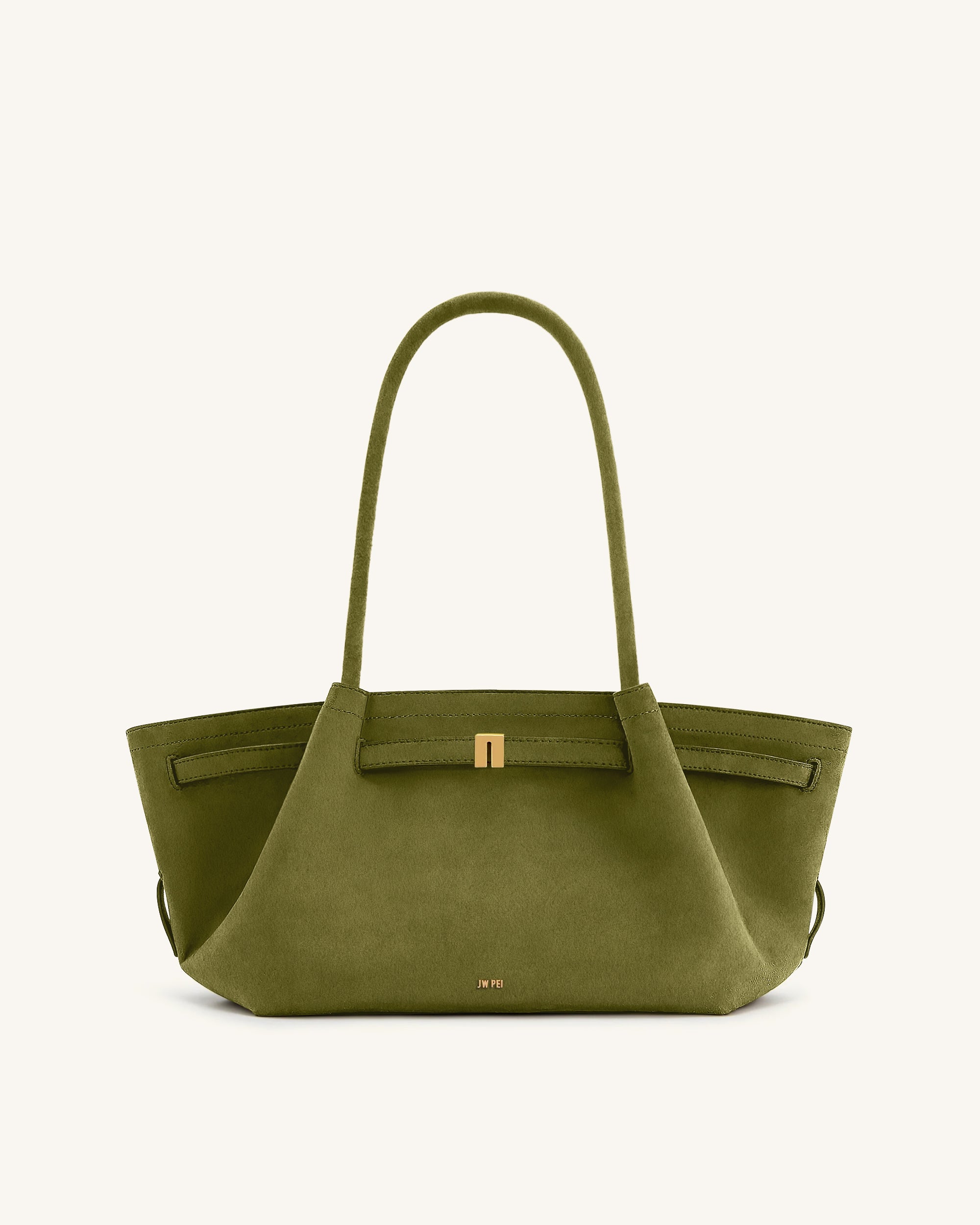 Hana Wide Faux Suede Tote Bag - Olive Green - Image 2