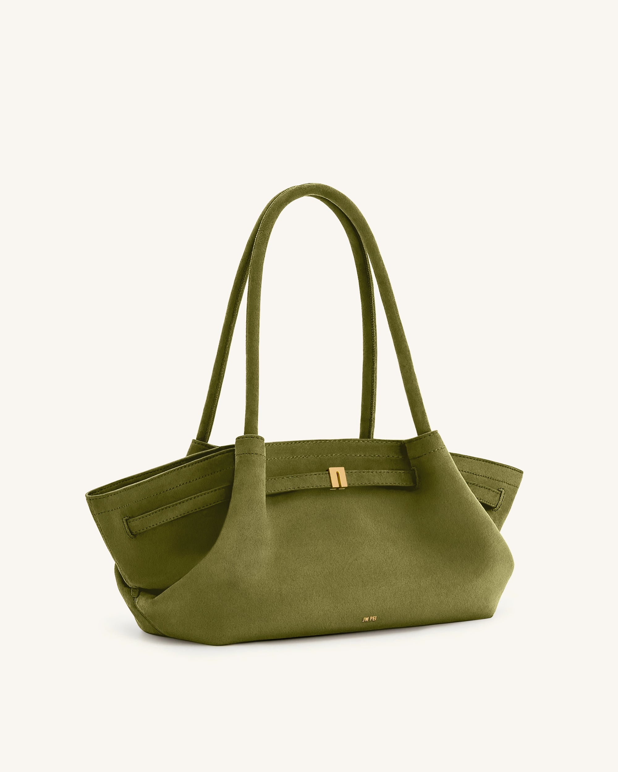 Hana Wide Faux Suede Tote Bag - Olive Green - Image 3