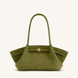 Hana Wide Faux Suede Tote Bag - Olive Green