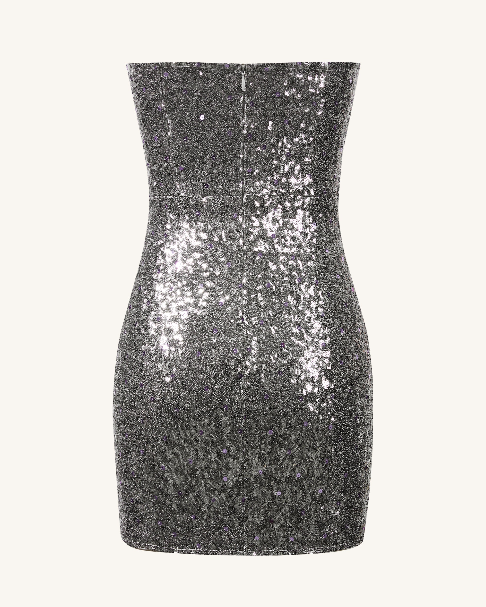 Brynlee Silver Sequinned Strapless Mini Dress-Silver - Image 3