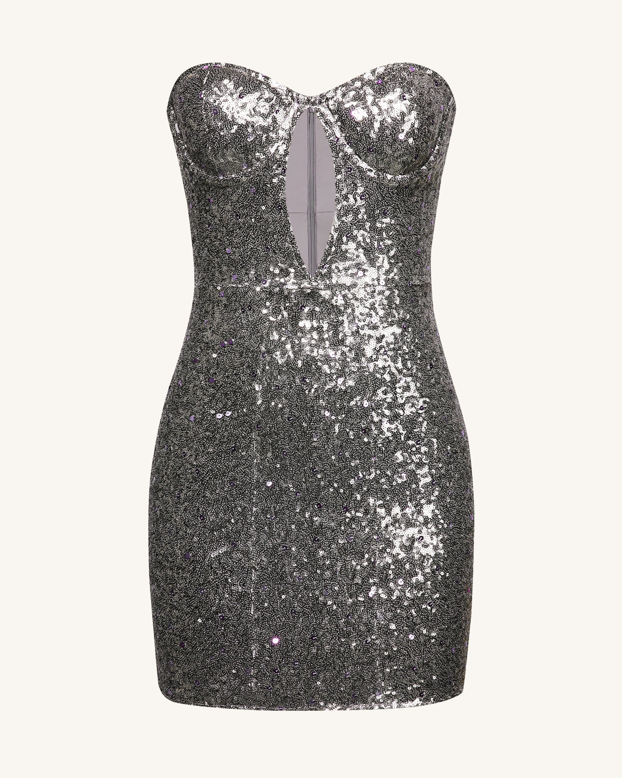 Brynlee Silver Sequinned Strapless Mini Dress-Silver - Image 2