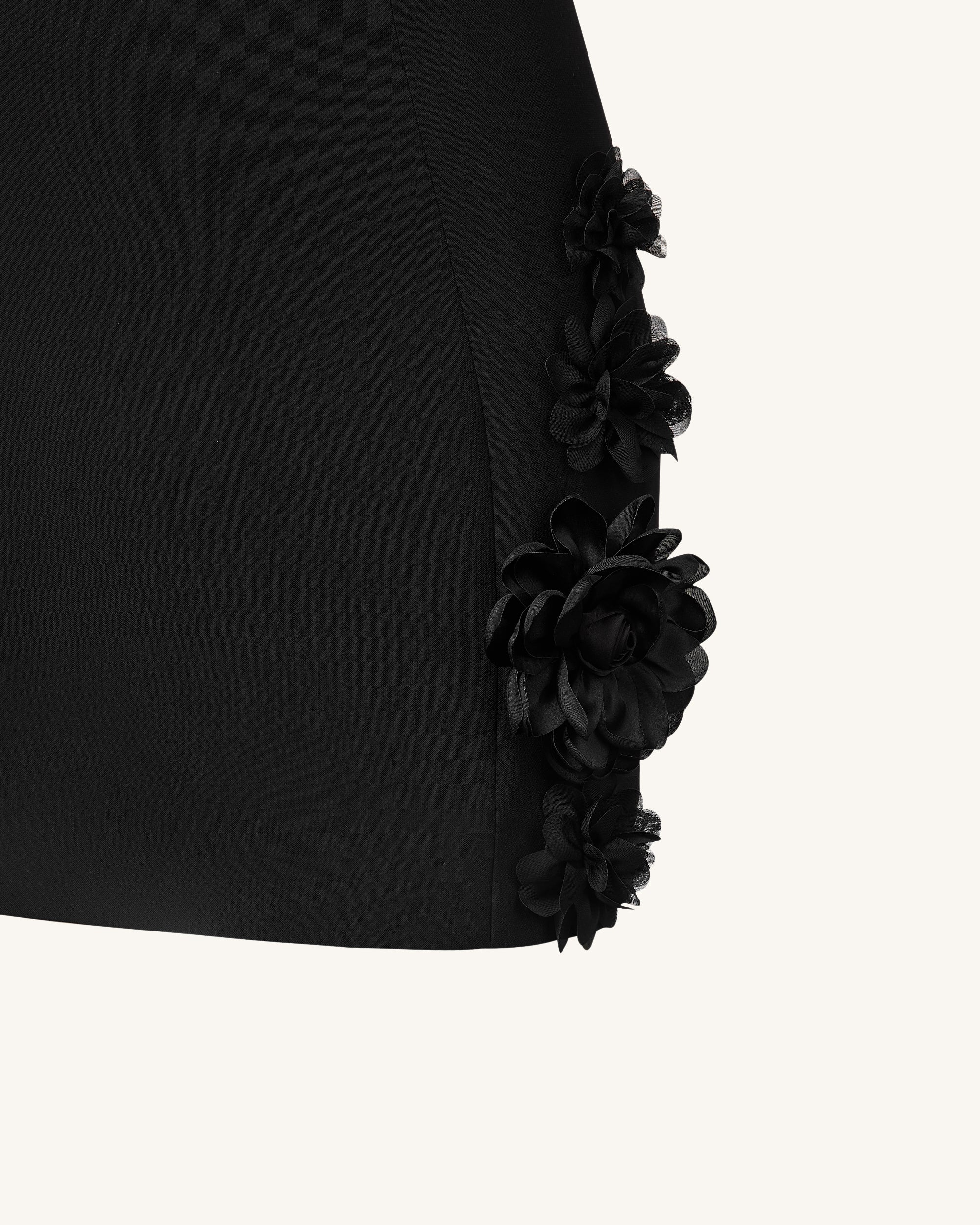 Elaina Black Rosette Applique Mini Dress - Black - Image 5