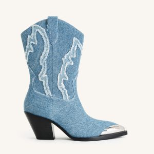 Riya Denim Cowboy Boot - Blue