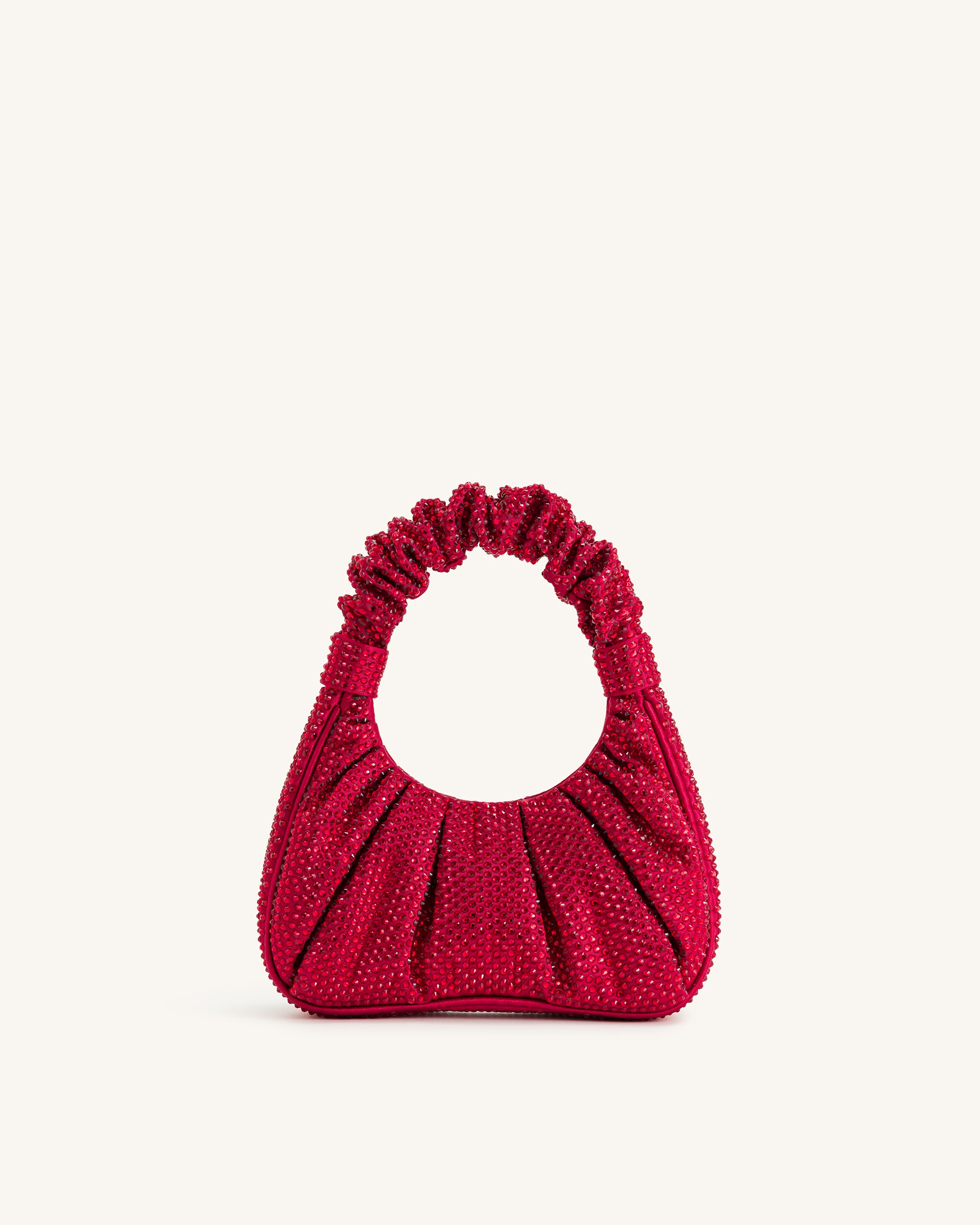 Gabbi Artificial Crystal Medium Ruched Hobo Handbag - Red - Image 3