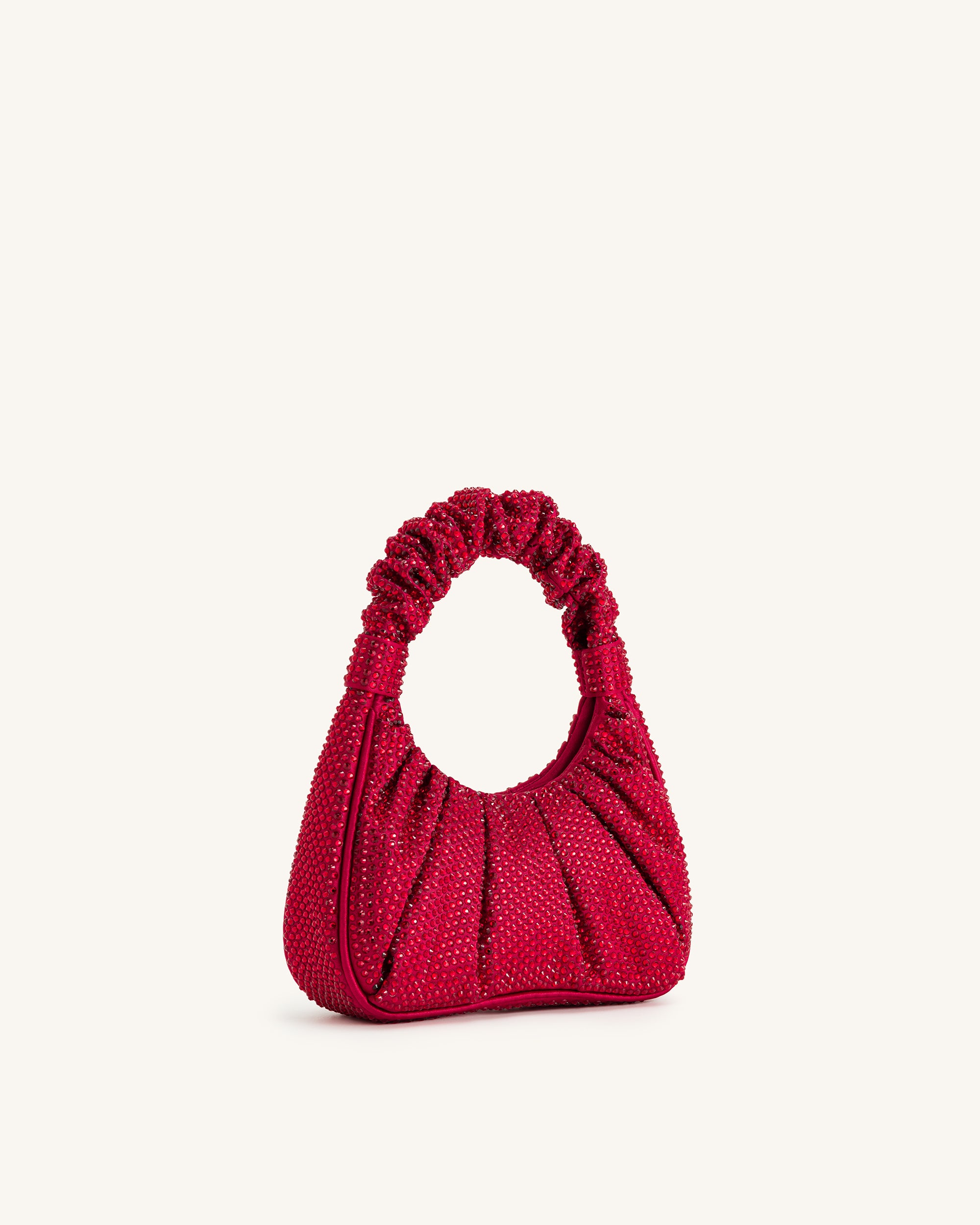 Gabbi Artificial Crystal Medium Ruched Hobo Handbag - Red - Image 2