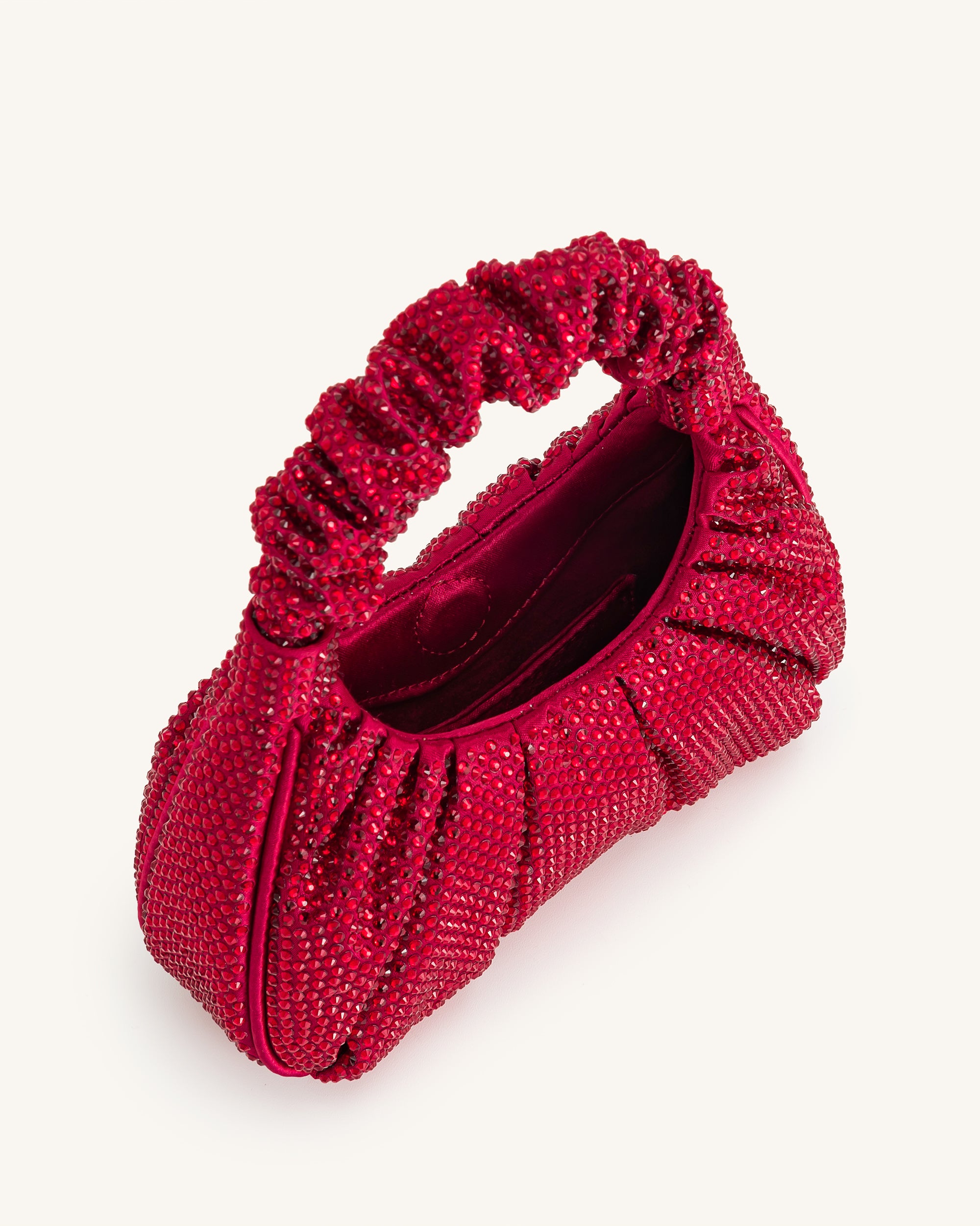 Gabbi Artificial Crystal Medium Ruched Hobo Handbag - Red - Image 4
