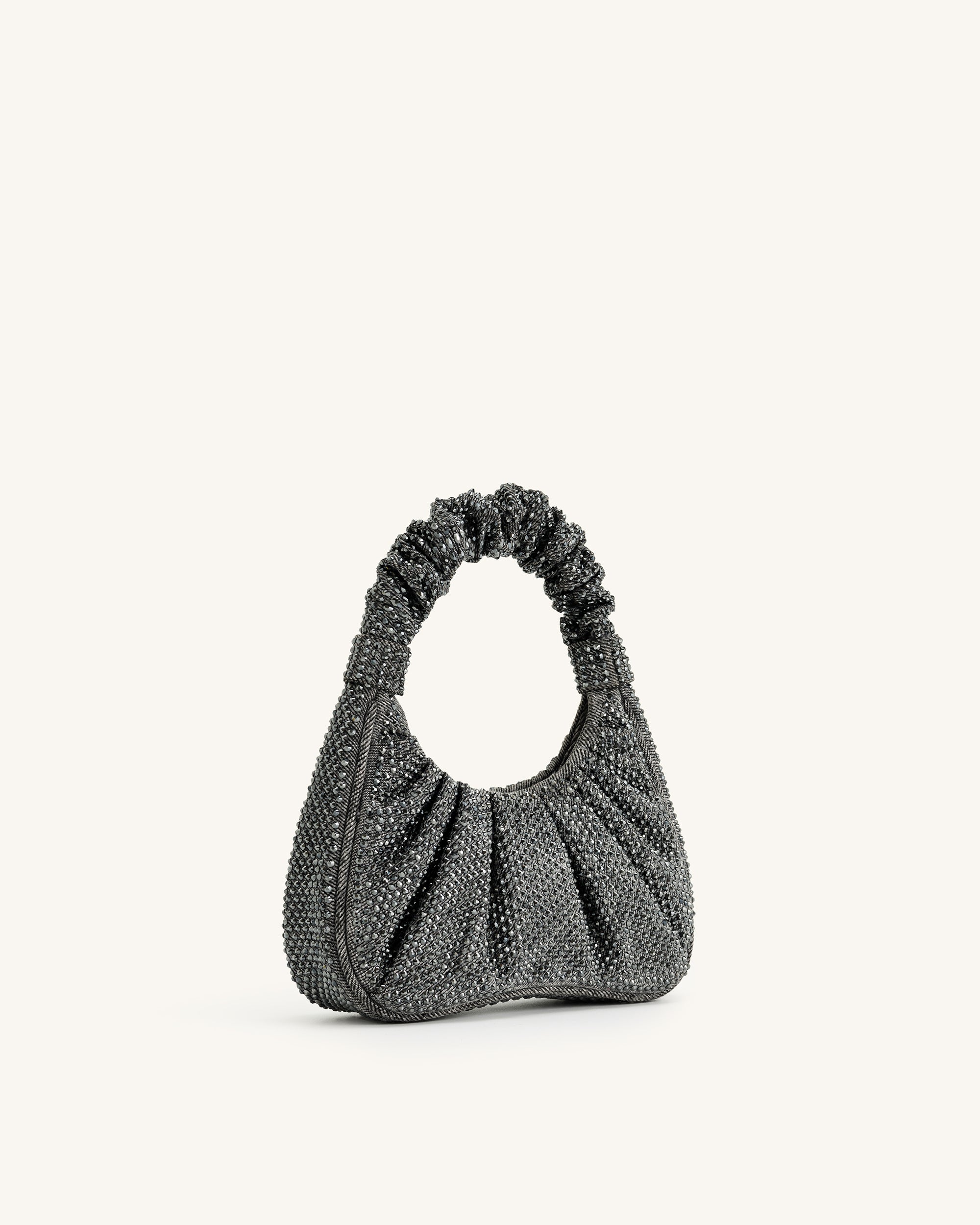 Gabbi Artificial Crystal Medium Ruched Hobo Handbag - Anthracite - Image 3