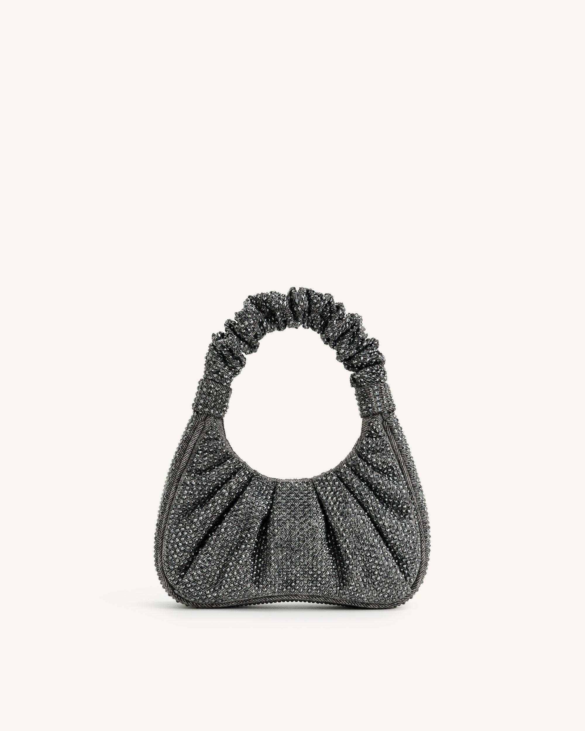 Gabbi Artificial Crystal Medium Ruched Hobo Handbag - Anthracite - Image 4