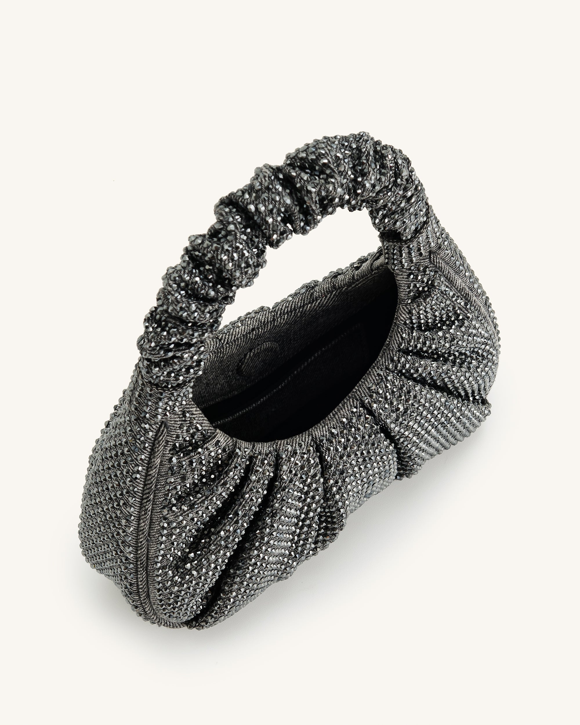Gabbi Artificial Crystal Medium Ruched Hobo Handbag - Anthracite - Image 5