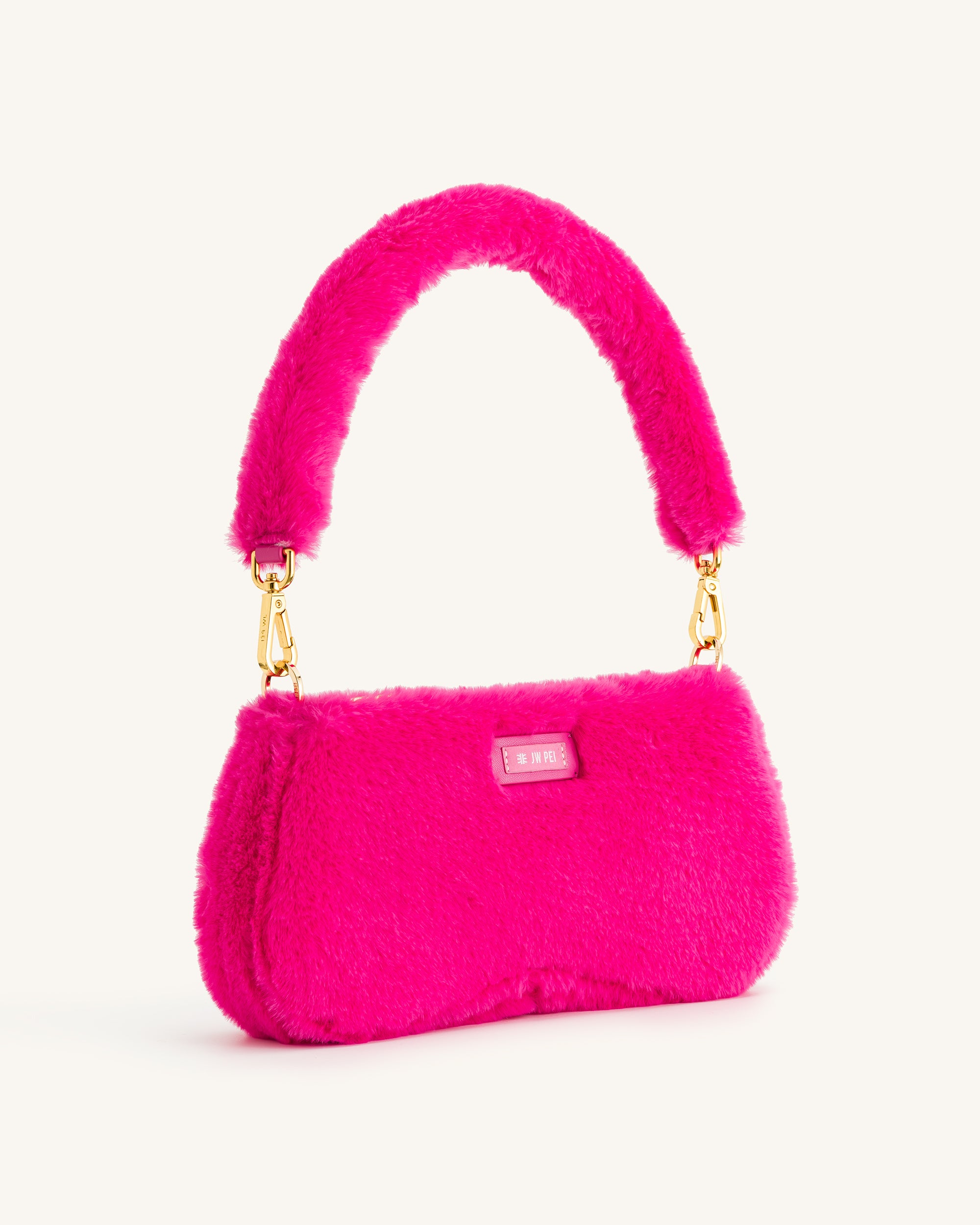 Eva Faux Fur Fabric Shoulder Bag - Hot Pink - Image 2
