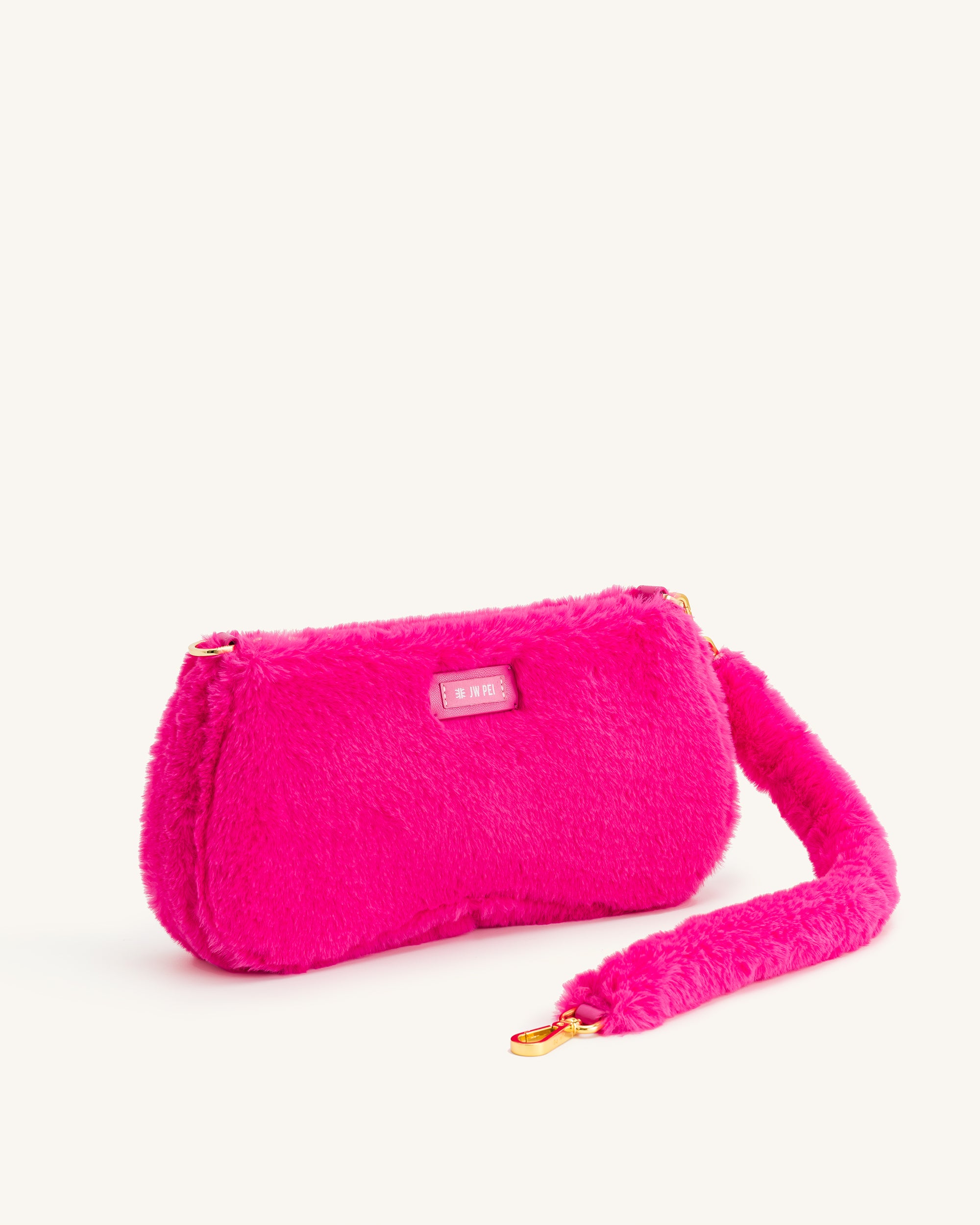 Eva Faux Fur Fabric Shoulder Bag - Hot Pink - Image 3