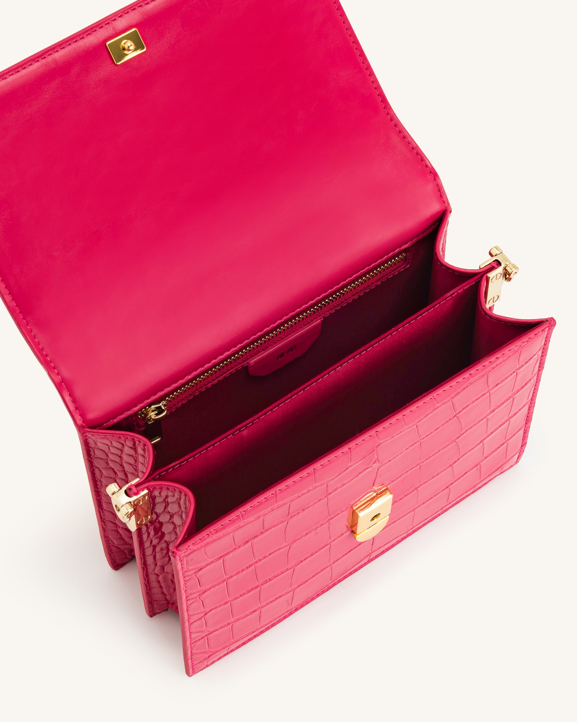 Mini Flap Crossbody - Magenta Croc - Image 4