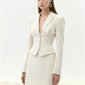 Sculpted Waist Cropped Blazer - White