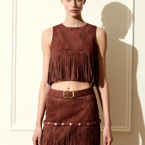Faux Suede Fringe Halter - Burgundy