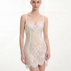 Eyelash Lace Bustier Bodycon Dress - White/Yellow