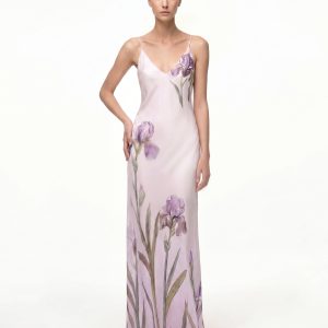 Iris Motif Satin Slip Gown - Purple