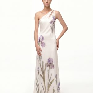 Floral One-Shoulder Maxi Dress - Ivory Purple