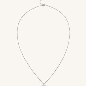 Plantain Fan Pendant Necklace - 18ct White Gold Plated & White Zircon