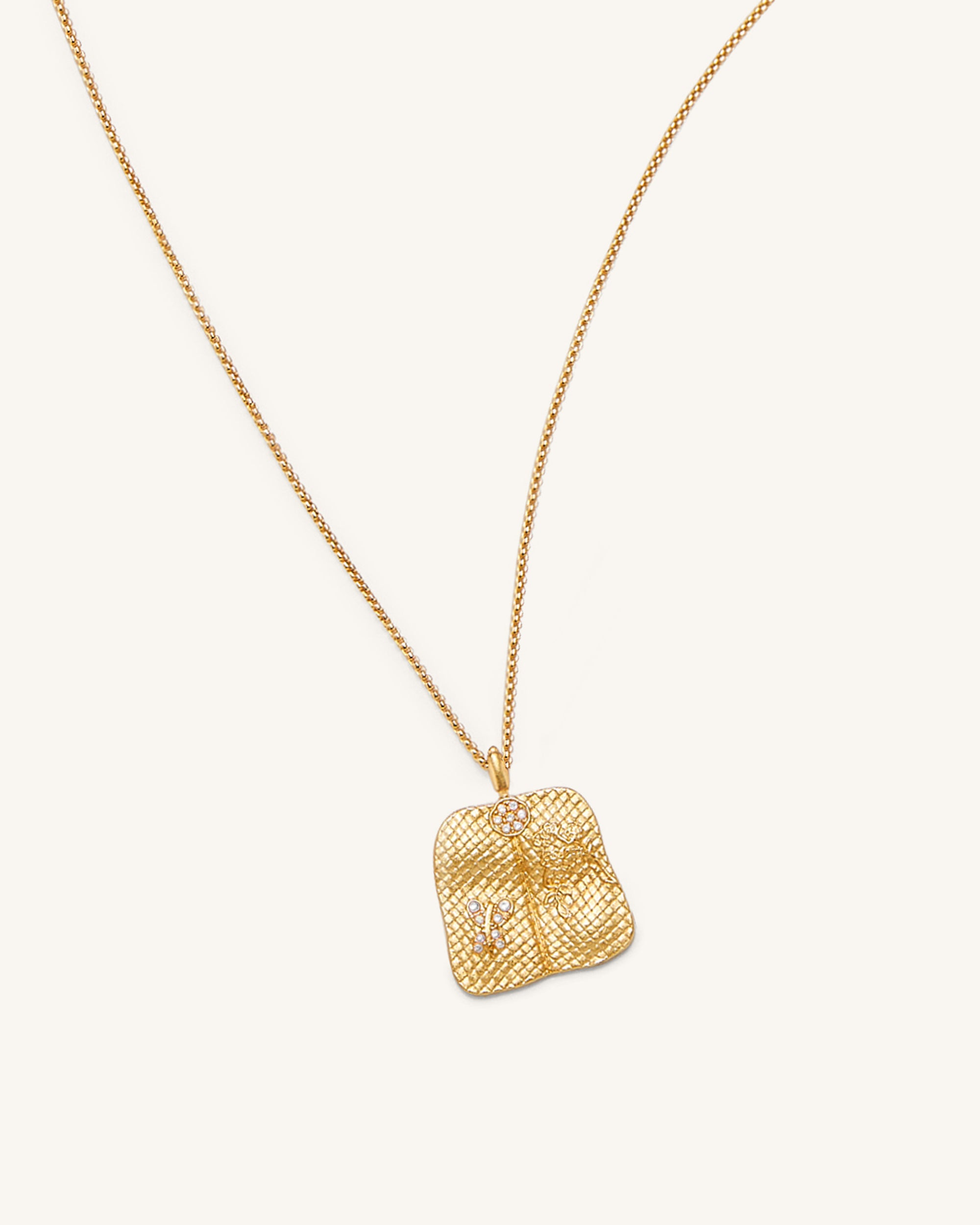 Plantain Fan Pendant Necklace - 18ct Gold Plated & White Zircon - Image 3