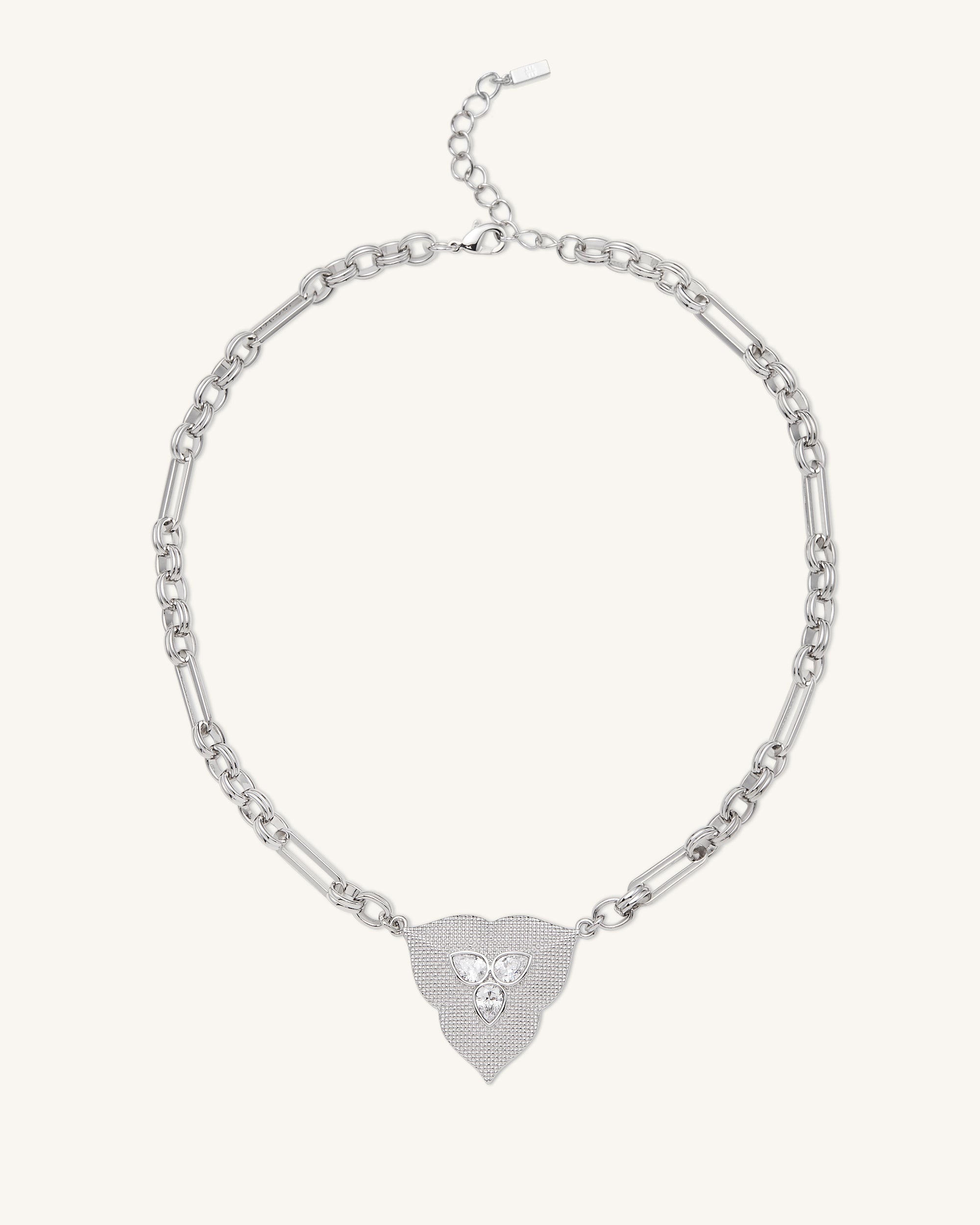 Leaf Pendant Necklace - 18ct White Gold Plated & White Zircon - Image 2
