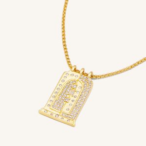 Roman Small Arch Pendant Necklace - 18ct Gold Plated & White Zircon